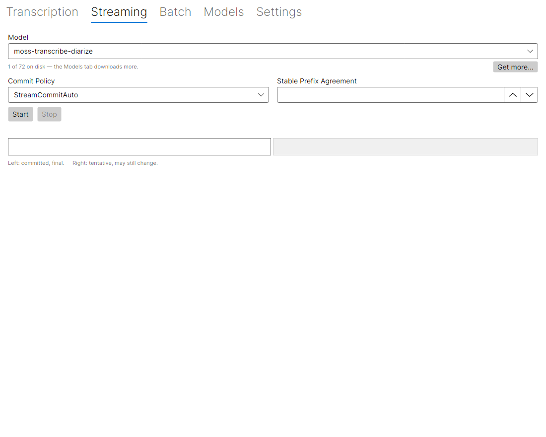 The Streaming tab.